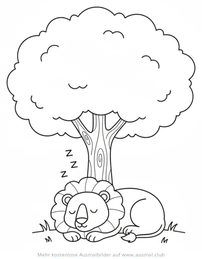 Schlafender Löwe unter Baum Ausmalbild