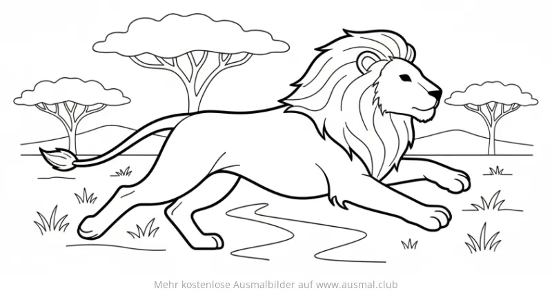 Laufender Löwe in Savanne Ausmalbild