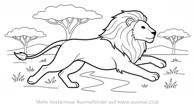 Laufender Löwe in Savanne Ausmalbild