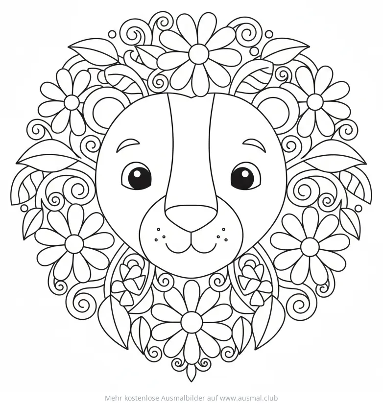 Löwenkopf mit Blumenmuster Ausmalbild