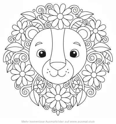 Löwenkopf mit Blumenmuster Ausmalbild