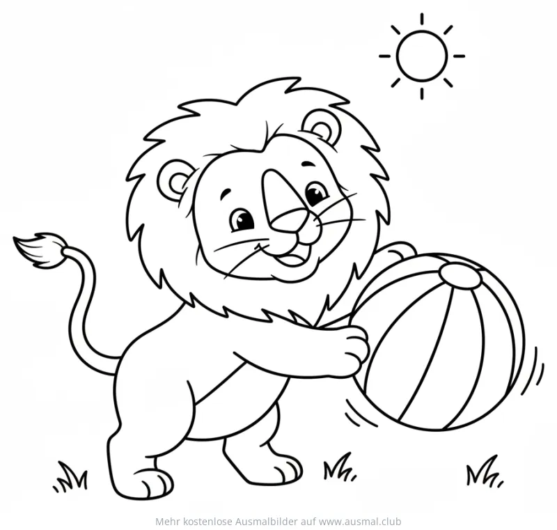 Löwe spielt mit Ball Ausmalbild