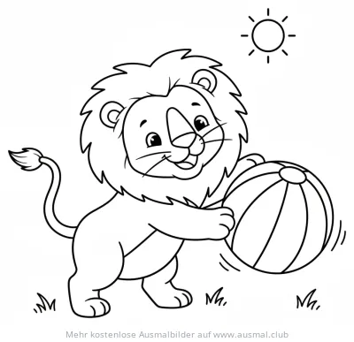 Löwe spielt mit Ball Ausmalbild