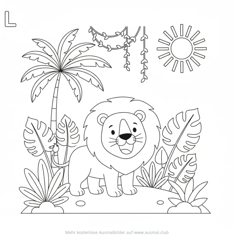 Löwe im Dschungel Ausmalbild