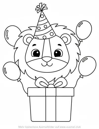 Löwe mit Geburtstagshut Ausmalbild