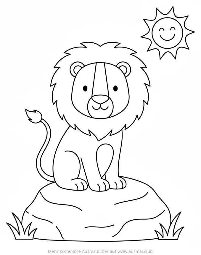 Löwe sitzt auf Felsen Ausmalbild