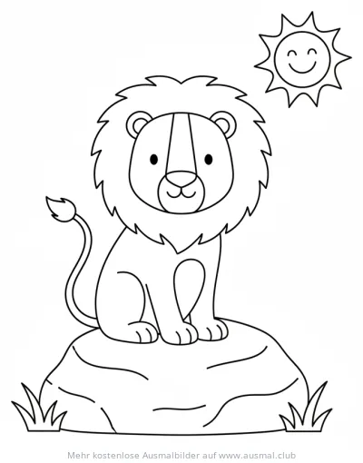 Löwe sitzt auf Felsen Ausmalbild