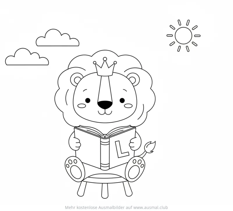 Löwe liest Buch Ausmalbild