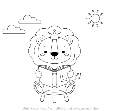 Löwe liest Buch Ausmalbild