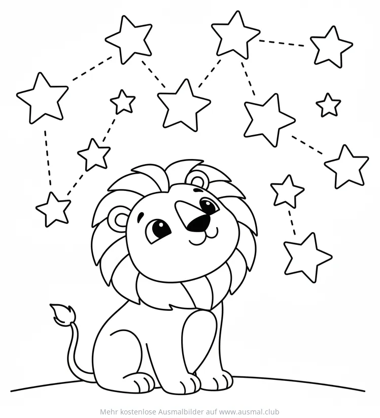 Löwe schaut Sterne an Ausmalbild
