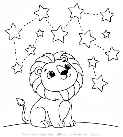 Löwe schaut Sterne an Ausmalbild