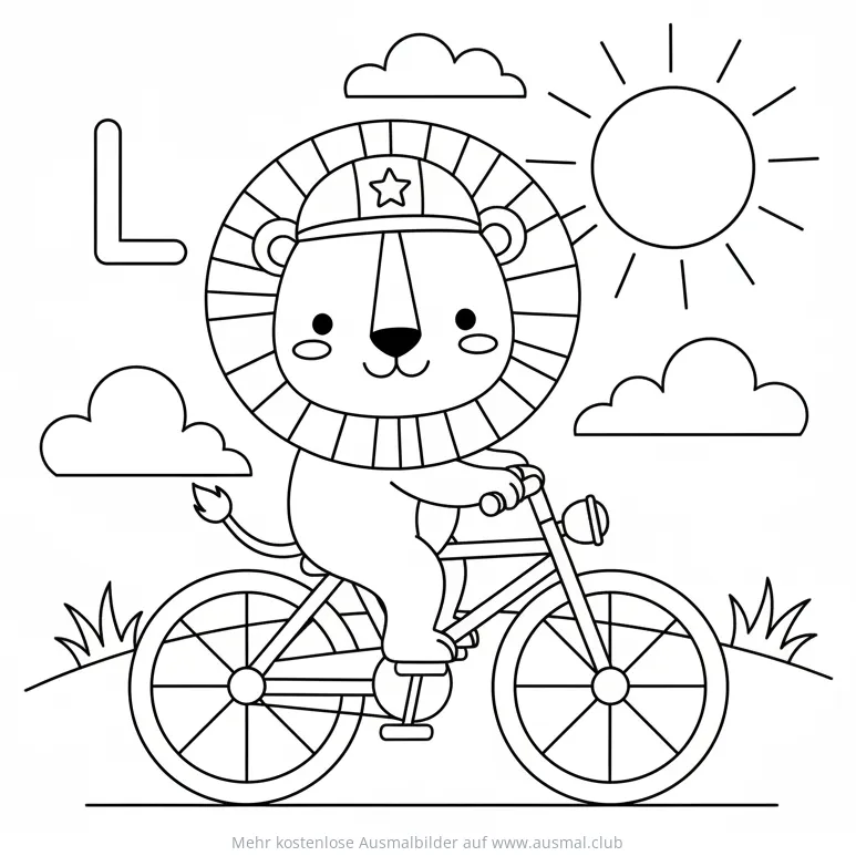 Löwe fährt Fahrrad Ausmalbild