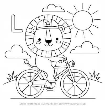 Löwe fährt Fahrrad Ausmalbild