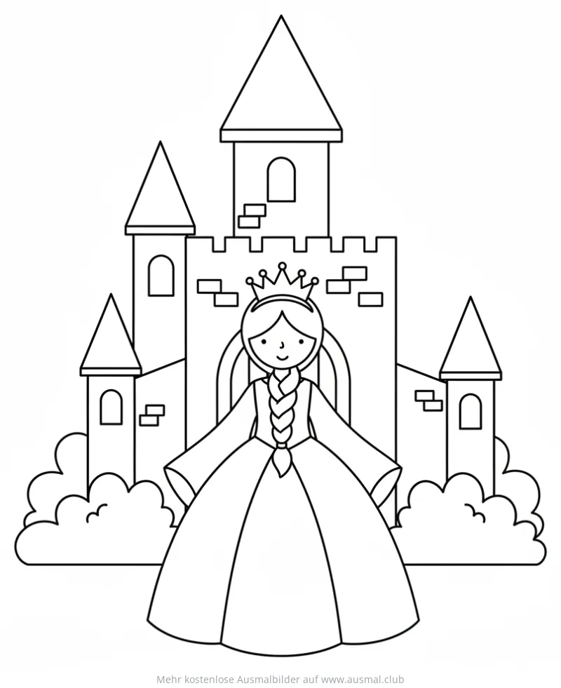 Prinzessin vor Schloss Ausmalbild