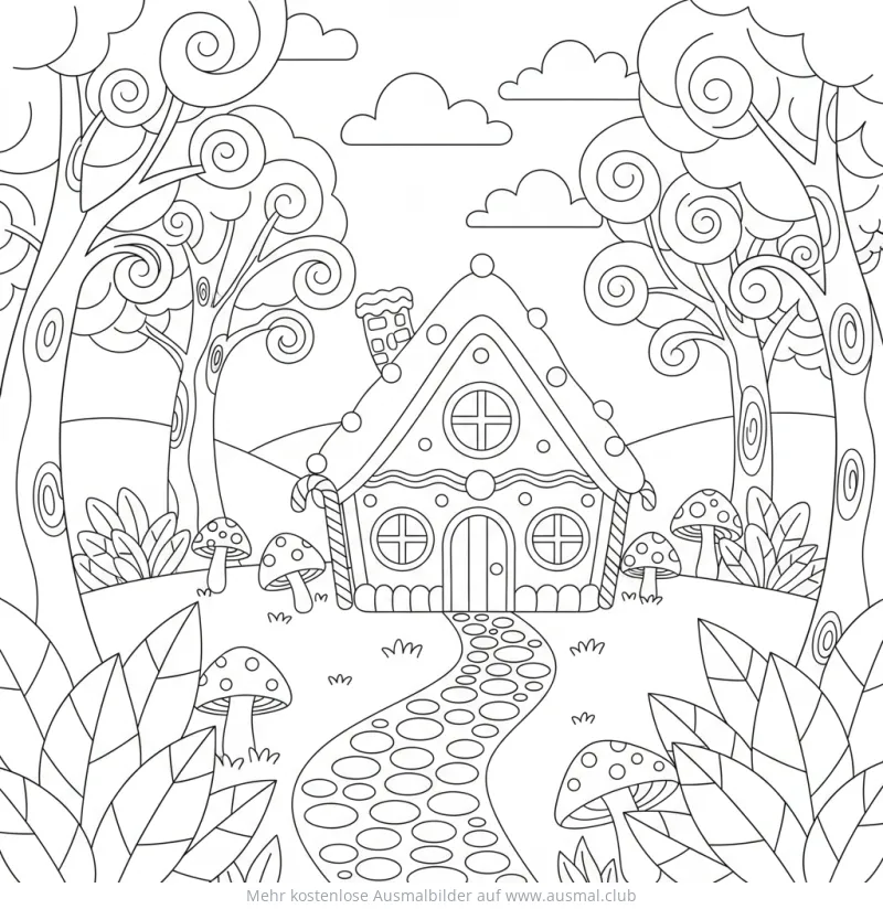 Hexenhaus im Wald Ausmalbild