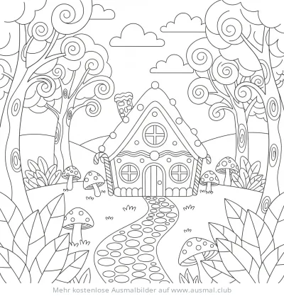 Hexenhaus im Wald Ausmalbild