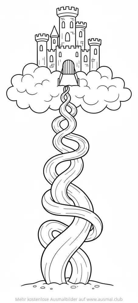 Bohnenranke mit Schloss in den Wolken Ausmalbild