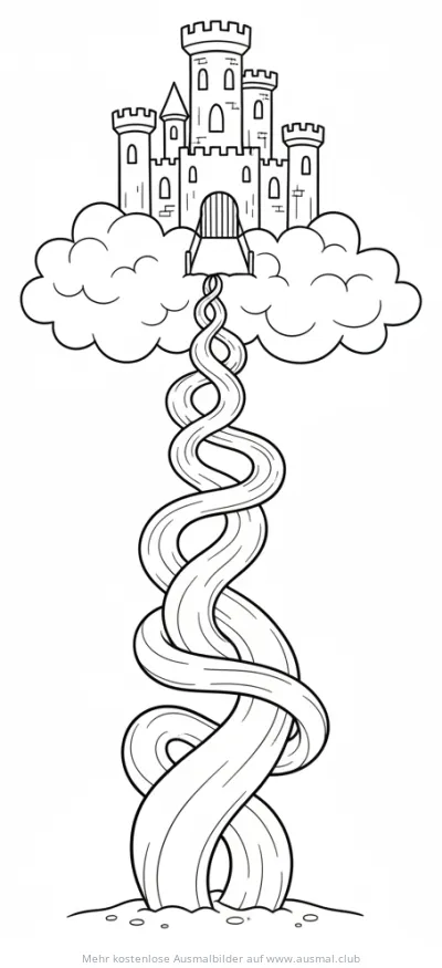 Bohnenranke mit Schloss in den Wolken Ausmalbild
