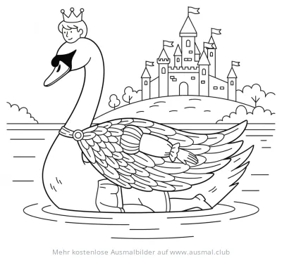 Schwan mit Prinz und Schloss Ausmalbild