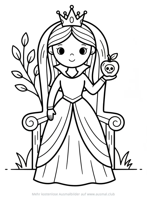 Prinzessin mit Giftapfel auf Thron Ausmalbild