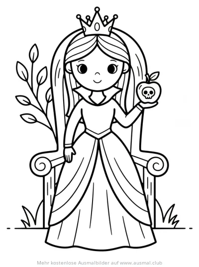 Prinzessin mit Giftapfel auf Thron Ausmalbild