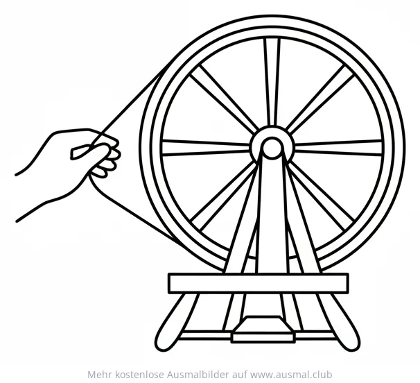Spinnrad mit Hand Ausmalbild
