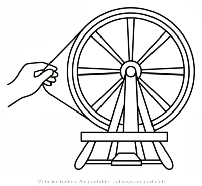 Spinnrad mit Hand Ausmalbild
