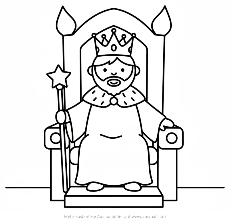 König sitzt auf Thron mit Zepter Ausmalbild