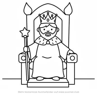 König sitzt auf Thron mit Zepter Ausmalbild