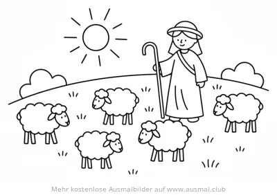 Hirte mit Schafen Ausmalbild