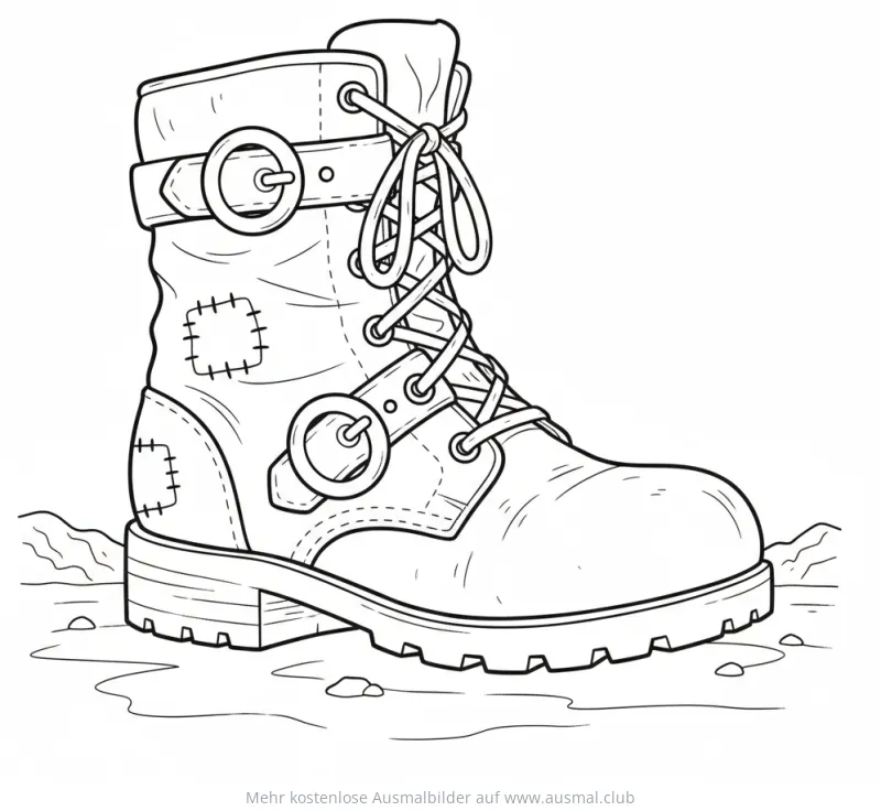 Riesiger Stiefel mit Schnallen und Flicken Ausmalbild