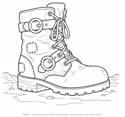Riesiger Stiefel mit Schnallen und Flicken Ausmalbild