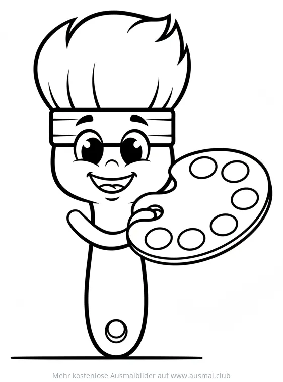 Freundlicher Pinsel mit Farbpalette Ausmalbild