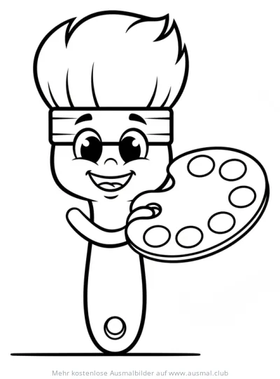 Freundlicher Pinsel mit Farbpalette Ausmalbild
