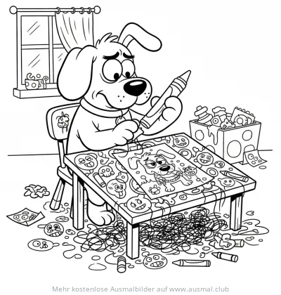 Hund malt Selbstportrait Ausmalbild