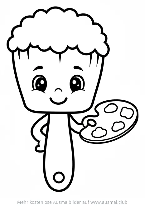 Freundlicher Pinsel mit Farbpalette Ausmalbild