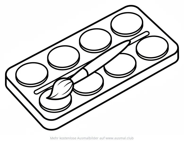 Aquarellfarben Malkasten mit Pinsel Ausmalbild