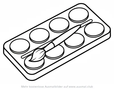 Aquarellfarben Malkasten mit Pinsel Ausmalbild