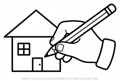 Haus wird gezeichnet, Ausmalbild