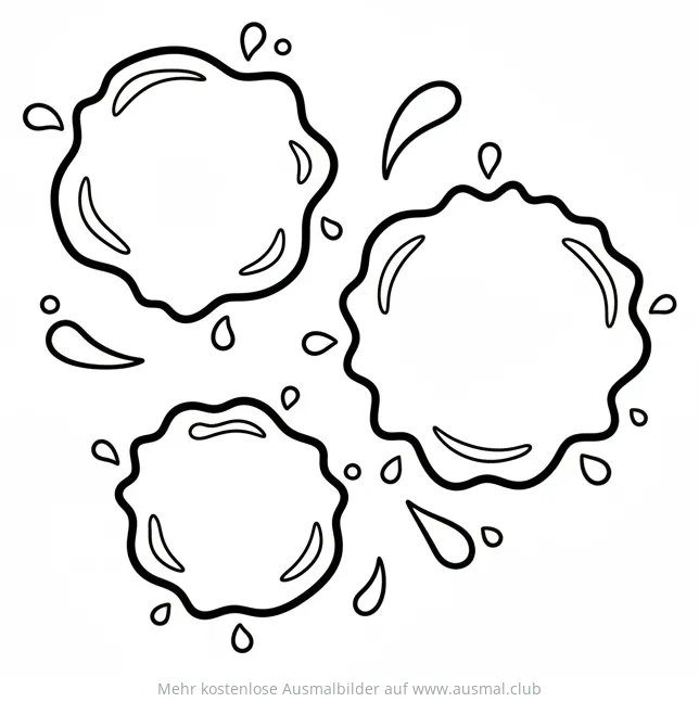 Farbspritzer Ausmalbild mit drei Klecksen und kleinen Tropfen