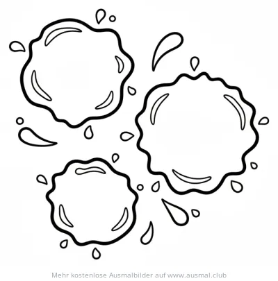 Farbspritzer Ausmalbild mit drei Klecksen und kleinen Tropfen