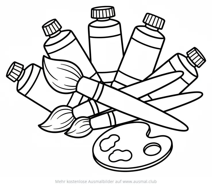 Ölfarben, Pinsel und Palette Ausmalbild