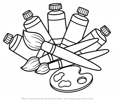 Ölfarben, Pinsel und Palette Ausmalbild