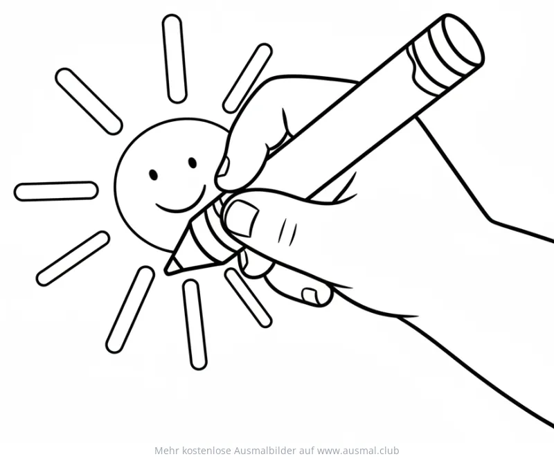 Hand zeichnet eine lachende Sonne Ausmalbild
