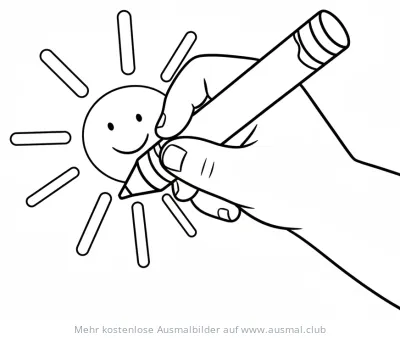 Hand zeichnet eine lachende Sonne Ausmalbild