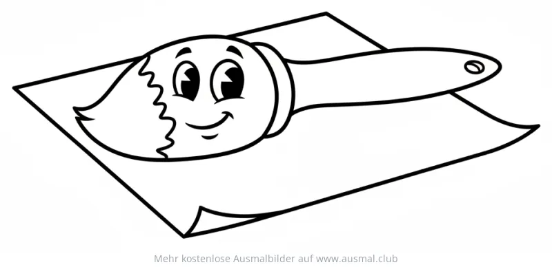 Pinsel mit Gesicht liegt auf einem Blatt Papier Ausmalbild