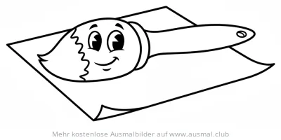 Pinsel mit Gesicht liegt auf einem Blatt Papier Ausmalbild