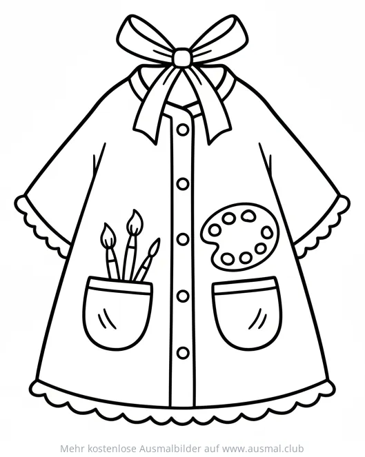 Malkittel mit Malpalette und Pinseln Ausmalbild