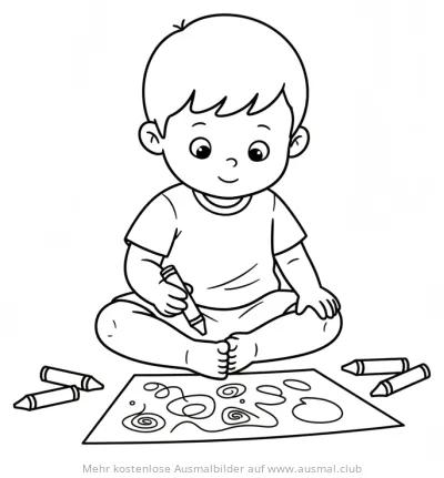 Kind sitzt und zeichnet mit Stift auf Papier Ausmalbild