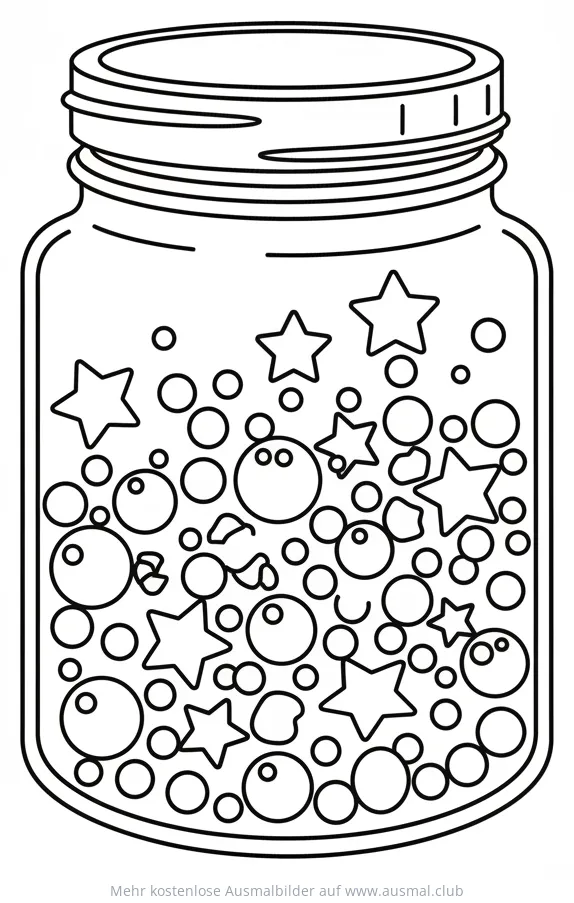 Einmachglas gefüllt mit Perlen und Sternen Ausmalbild